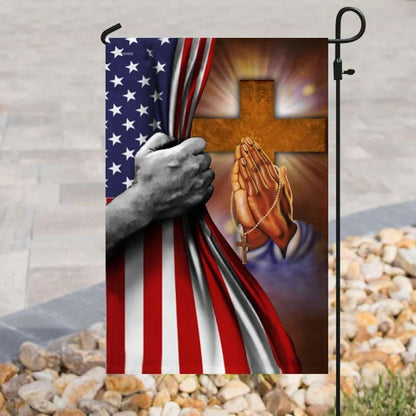 Jesus Hand Prayer Cross American US House Flag, Christian Flag, Christian Flag, Scripture Flag, Garden Banner