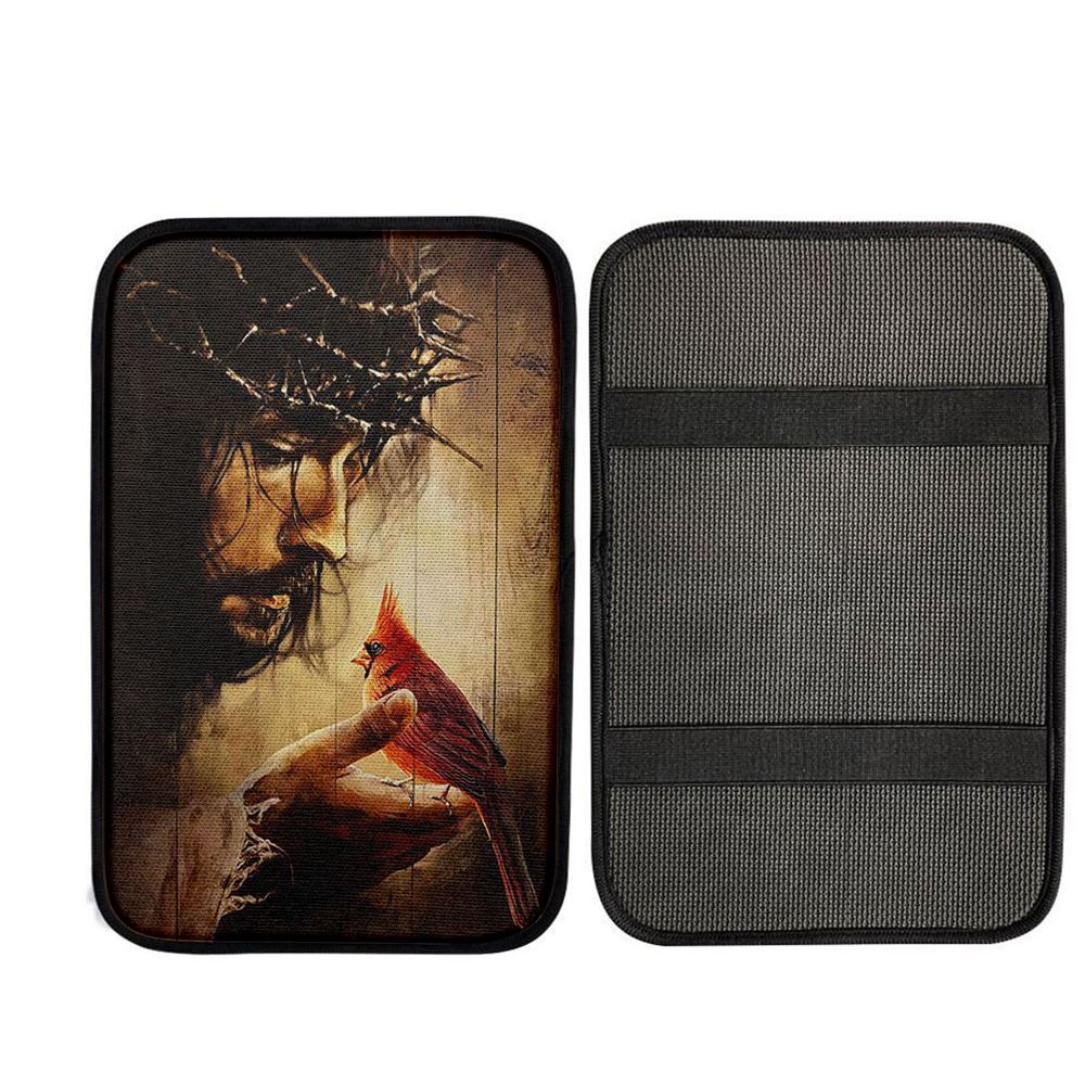 Jesus Hand Red Cardinals Thorn Crown Jesus Car Center Console Cover, God Car Armrest Accessories