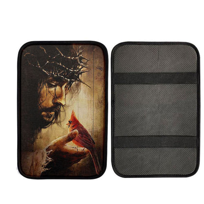 Jesus Hand Red Cardinals Thorn Crown Jesus Car Center Console Cover, God Car Armrest Accessories