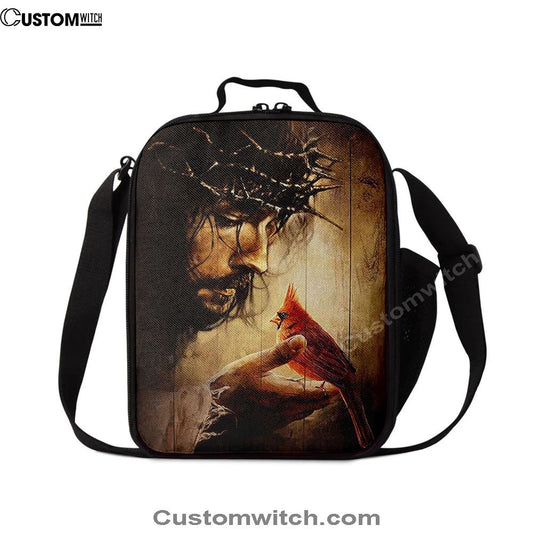Jesus Hand Red Cardinals Thorn Crown Jesus Lunch Bag, Christian Lunch Box For School, Picnic