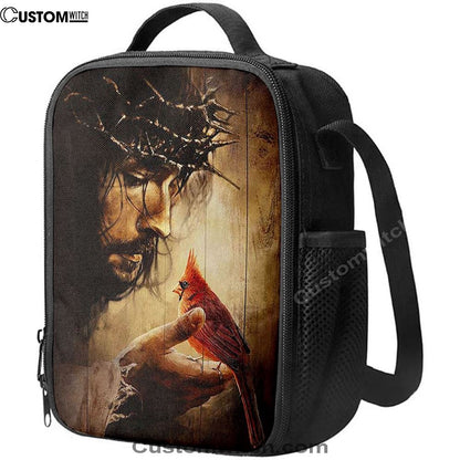 Jesus Hand Red Cardinals Thorn Crown Jesus Lunch Bag, Christian Lunch Box For School, Picnic