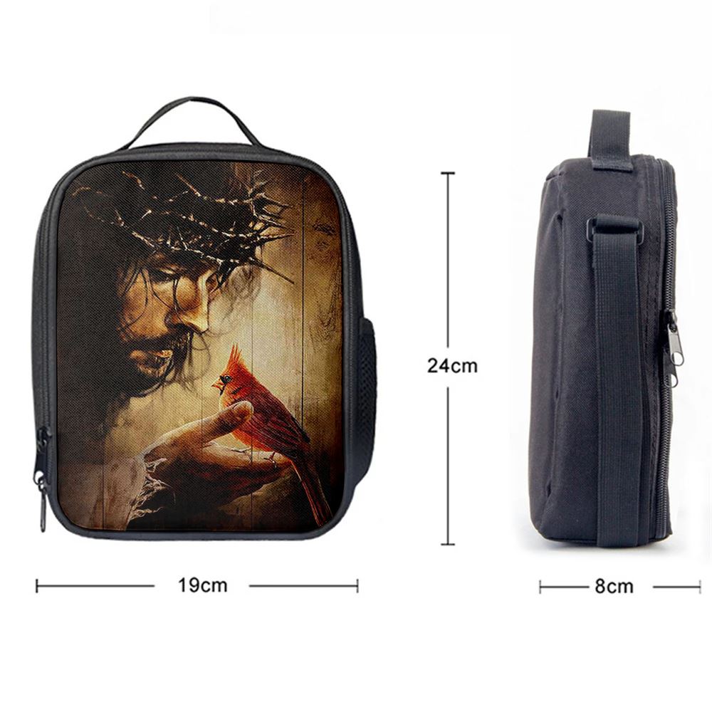 Jesus Hand Red Cardinals Thorn Crown Jesus Lunch Bag, Christian Lunch Box For School, Picnic