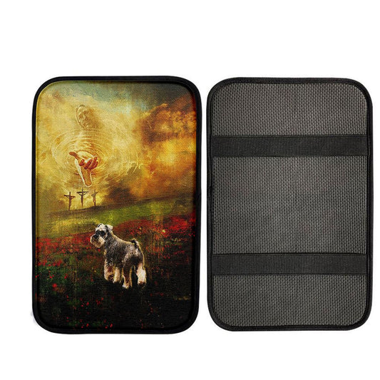 Jesus Hand Schnauzer Flower Field Car Armrest Pad, God Car Armrest Accessories