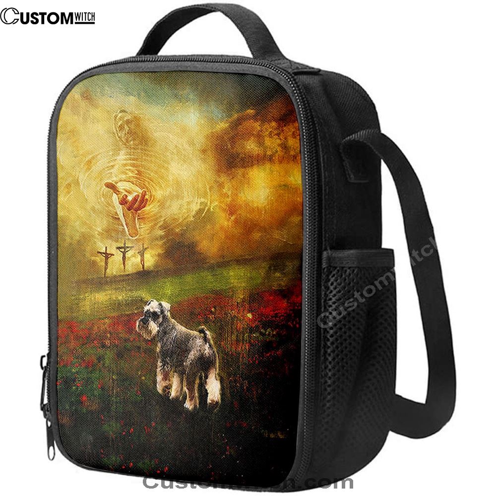 Jesus Hand Schnauzer Flower Field Lunch Bag, Christian Lunch Box For School, Picnic
