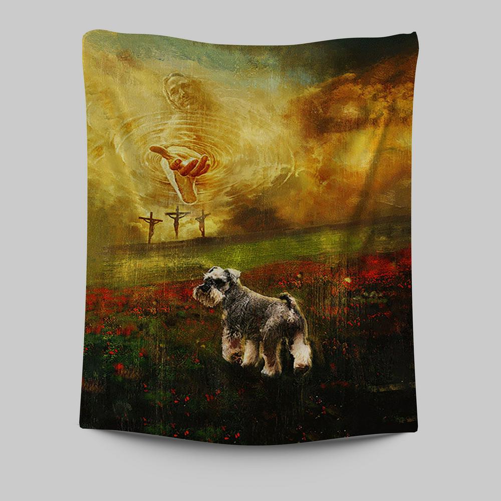 Jesus Hand Schnauzer Flower Field Tapestry - Christian Wall Art - Religious Home Decor