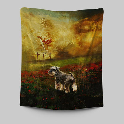 Jesus Hand Schnauzer Flower Field Tapestry - Christian Wall Art - Religious Home Decor