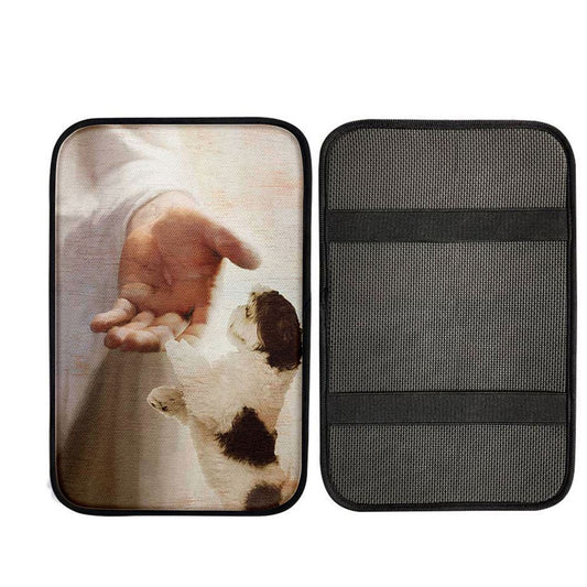 Jesus Hand Shih Tzu Car Armrest Pad - Take His Hand Car Center Console Cover, God Car Armrest Accessories
