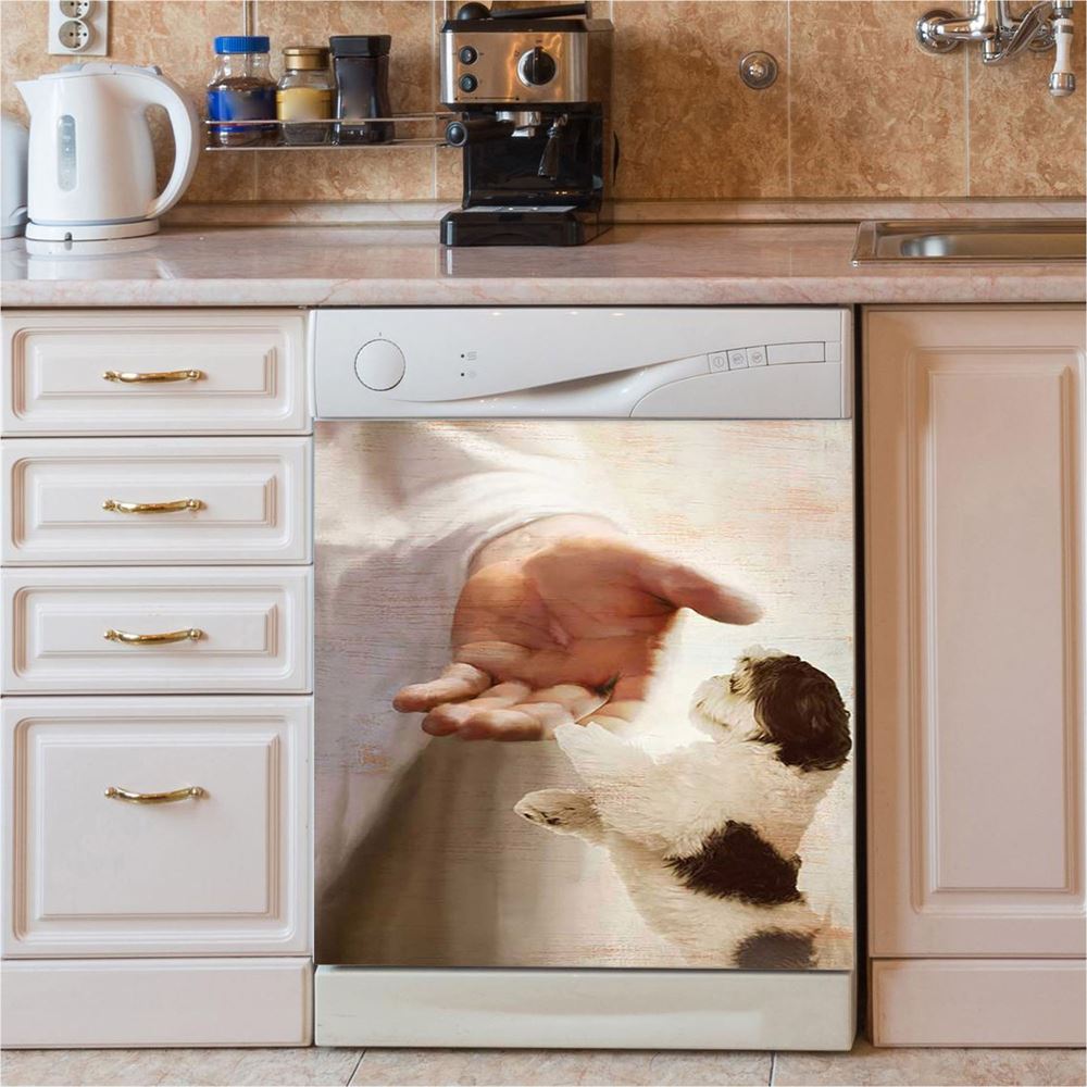 Jesus Hand Shih Tzu Dishwasher Cover, Take His Hand Dishwasher Stickers, Jesus Portrait Kitchen Decor