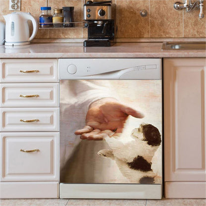 Jesus Hand Shih Tzu Dishwasher Cover, Take His Hand Dishwasher Stickers, Jesus Portrait Kitchen Decor