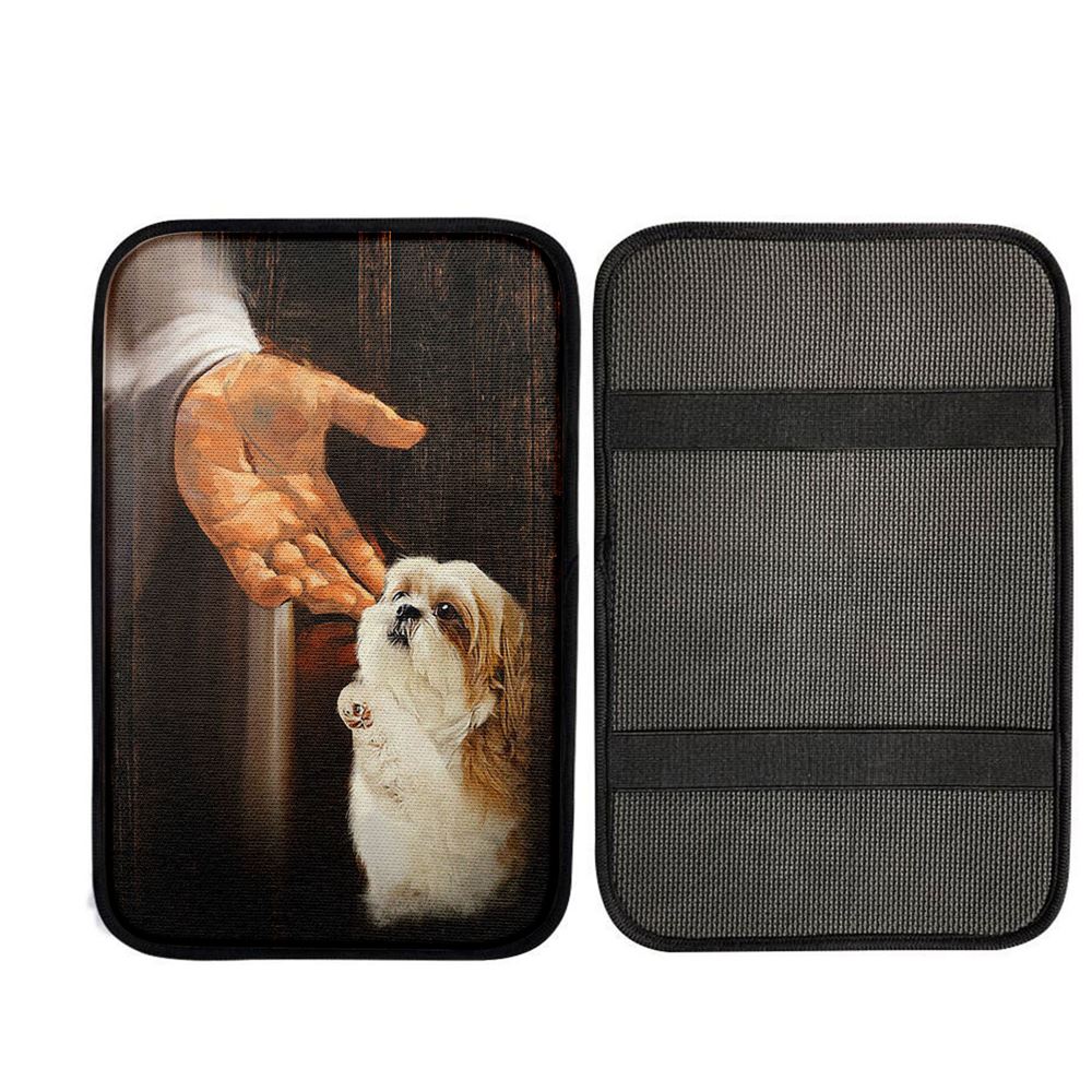 Jesus Hand Shih Tzu Puppies Car Center Console Cover, God Car Armrest Accessories