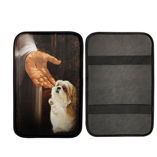Jesus Hand Shih Tzu Puppies Car Center Console Cover, God Car Armrest Accessories