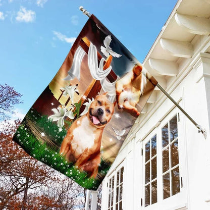 Jesus Hand The Lilies And Dog Pitbull House Flag, Christian Flag, Christian Flag, Scripture Flag, Garden Banner