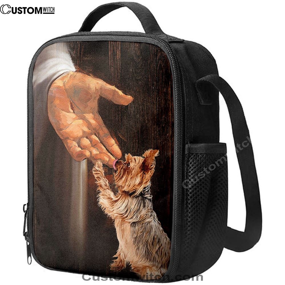 Jesus Hand Yorkshire Terrier Lunch Bag - In The Hand Of God Lunch Bag, Christian Lunch Box For School, Picnic