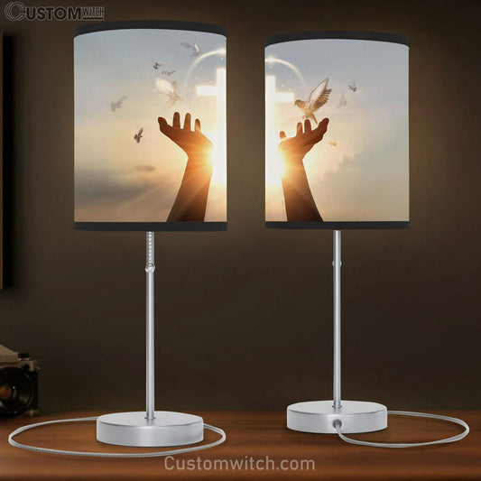 Jesus Hands Palm Up Praying Cross Table Lamb Pictures - Faith Art - Christian Table Lamb Gift Decor