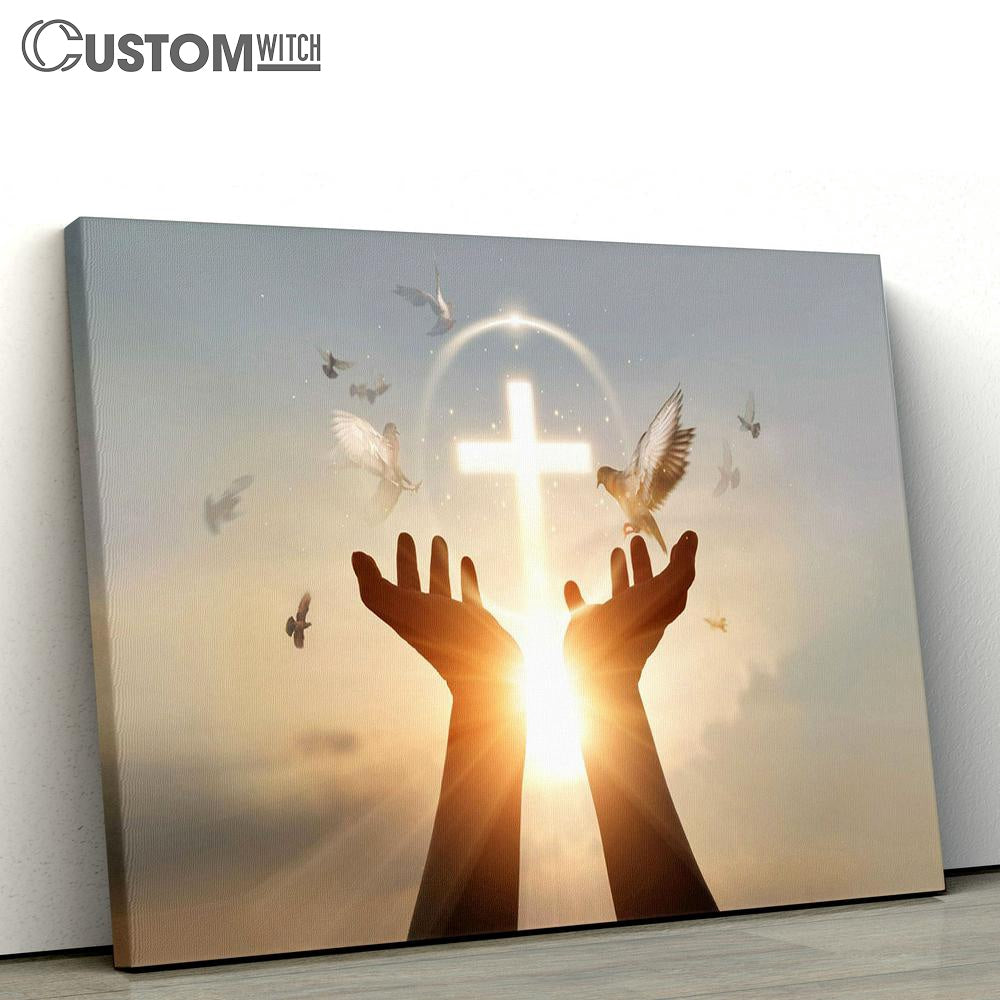 Jesus Hands Palm Up Praying Cross Canvas Pictures - Faith Art - Christian Canvas Wall Art Decor