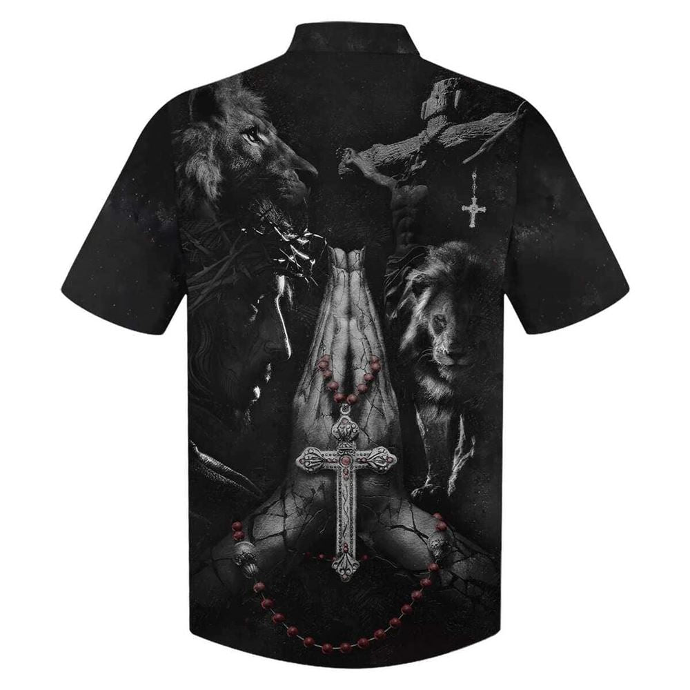 Jesus Hands Praying Lion Hawaiian Shirt For Men, Christian Hawaiian Shirt, Gift For Christian