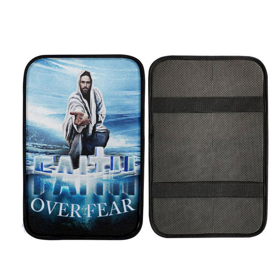 Jesus Hands Reaching Out Faith Over Fear Christian Car Center Console Cover, Jesus Art, Car Interior Accessories