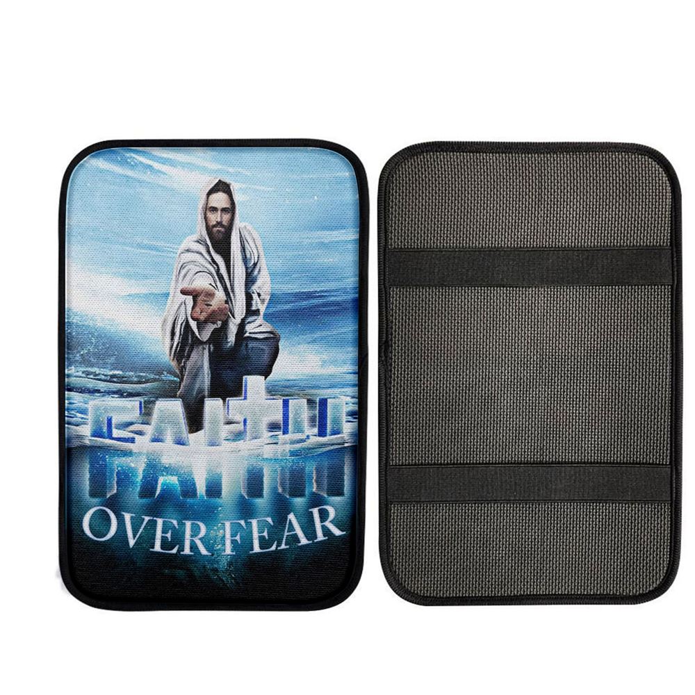 Jesus Hands Reaching Out Faith Over Fear Christian Car Center Console Cover, God Car Armrest Accessories