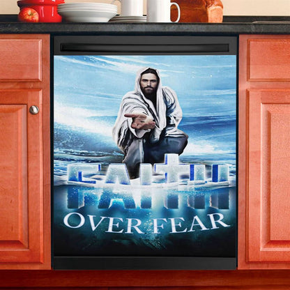 Jesus Hands Reaching Out Faith Over Fear Christian Dishwasher Cover, Bible Verse Dishwasher Stickers, Scripture Kitchen Decor