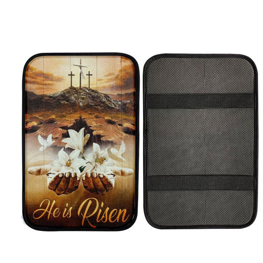 Jesus Hands White Lily Dove Cross He Is Risen Car Center Console Cover, Car Armrest Pad, Christian Gift, Armrest Box Mat