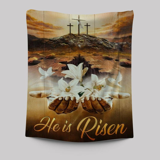 Jesus Hands White Lily Dove Cross He Is Risen Tapestry