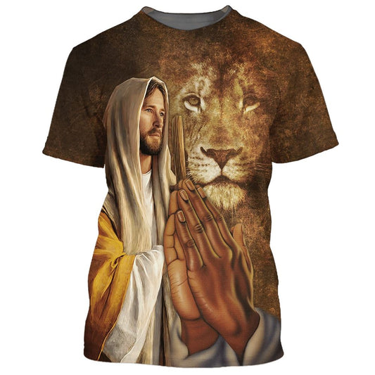 Jesus Hands With The Lion All Over Print 3D T Shirt For Men And Women, Christian T-Shirt, Faith Shirt