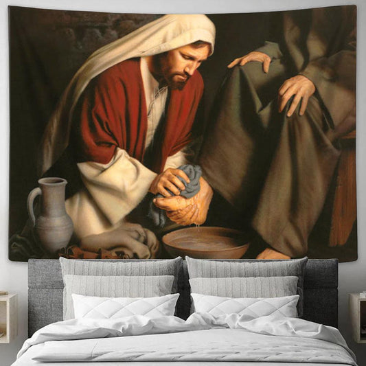 Jesus Heals Painting - In Humility Tapestry Art - Christian Wall Art Decor - Jesus Christ Tapestry