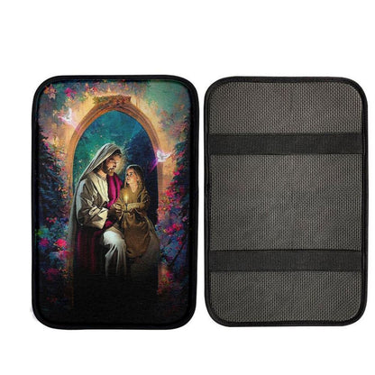 Jesus Holding A Baby Girl Car Center Console Cover, God Car Armrest Accessories