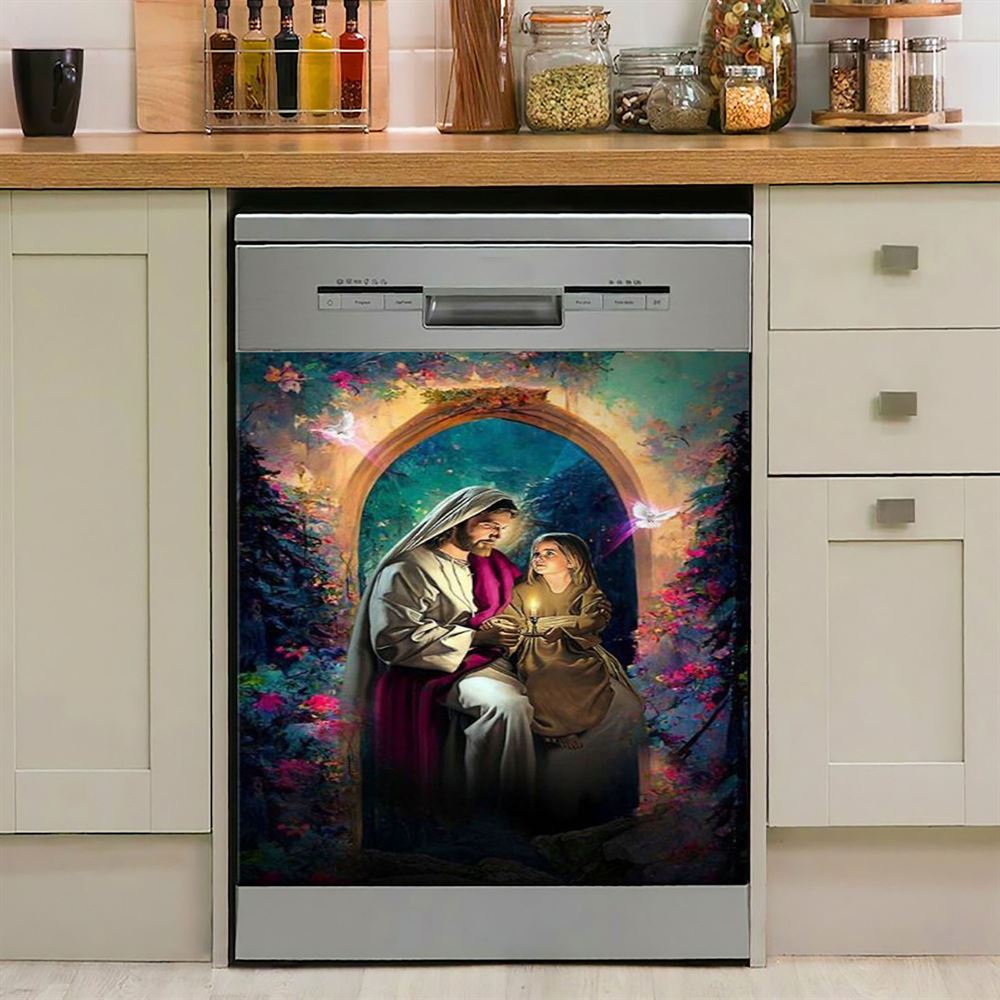 Jesus Holding A Baby Girl Dishwasher Cover , Jesus Dishwasher Stickers, Jesus Kitchen Decor