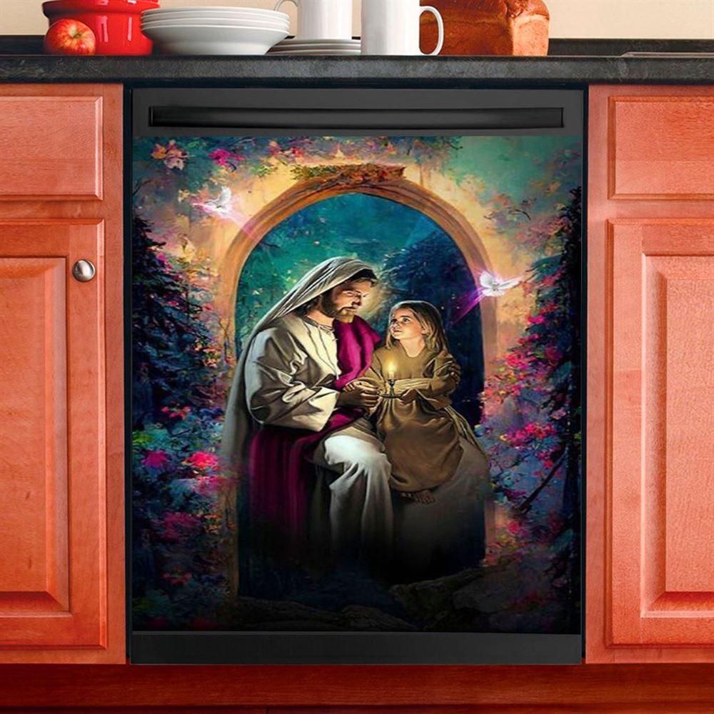 Jesus Holding A Baby Girl Dishwasher Cover , Jesus Dishwasher Stickers, Jesus Kitchen Decor