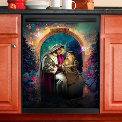 Jesus Holding A Baby Girl Dishwasher Cover , Jesus Dishwasher Stickers, Jesus Kitchen Decor