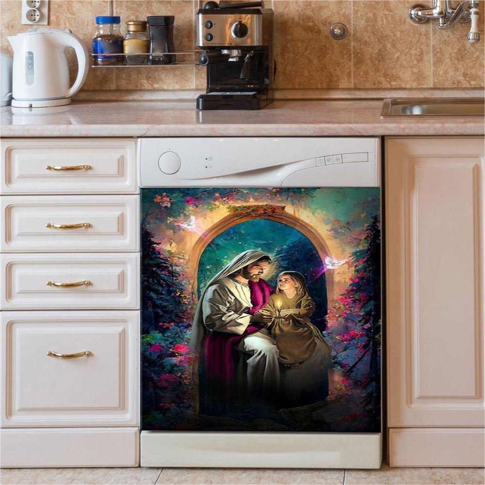 Jesus Holding A Baby Girl Dishwasher Cover , Jesus Dishwasher Stickers, Jesus Kitchen Decor