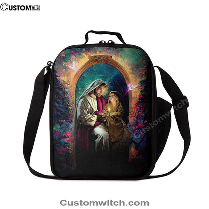 Jesus Holding A Baby Girl Lunch Bag - Jesus Art, Christian Lunch Box For School, Picnic