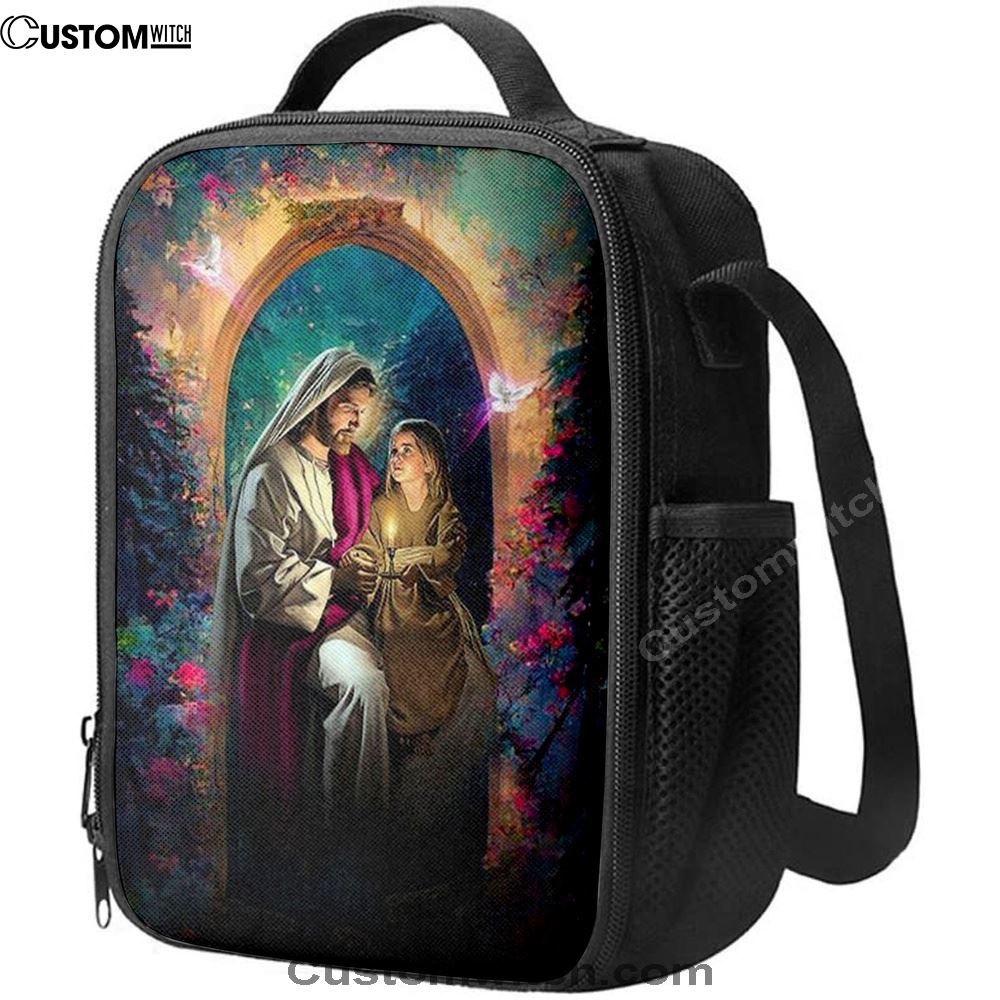 Jesus Holding A Baby Girl Lunch Bag - Jesus Art, Christian Lunch Box For School, Picnic