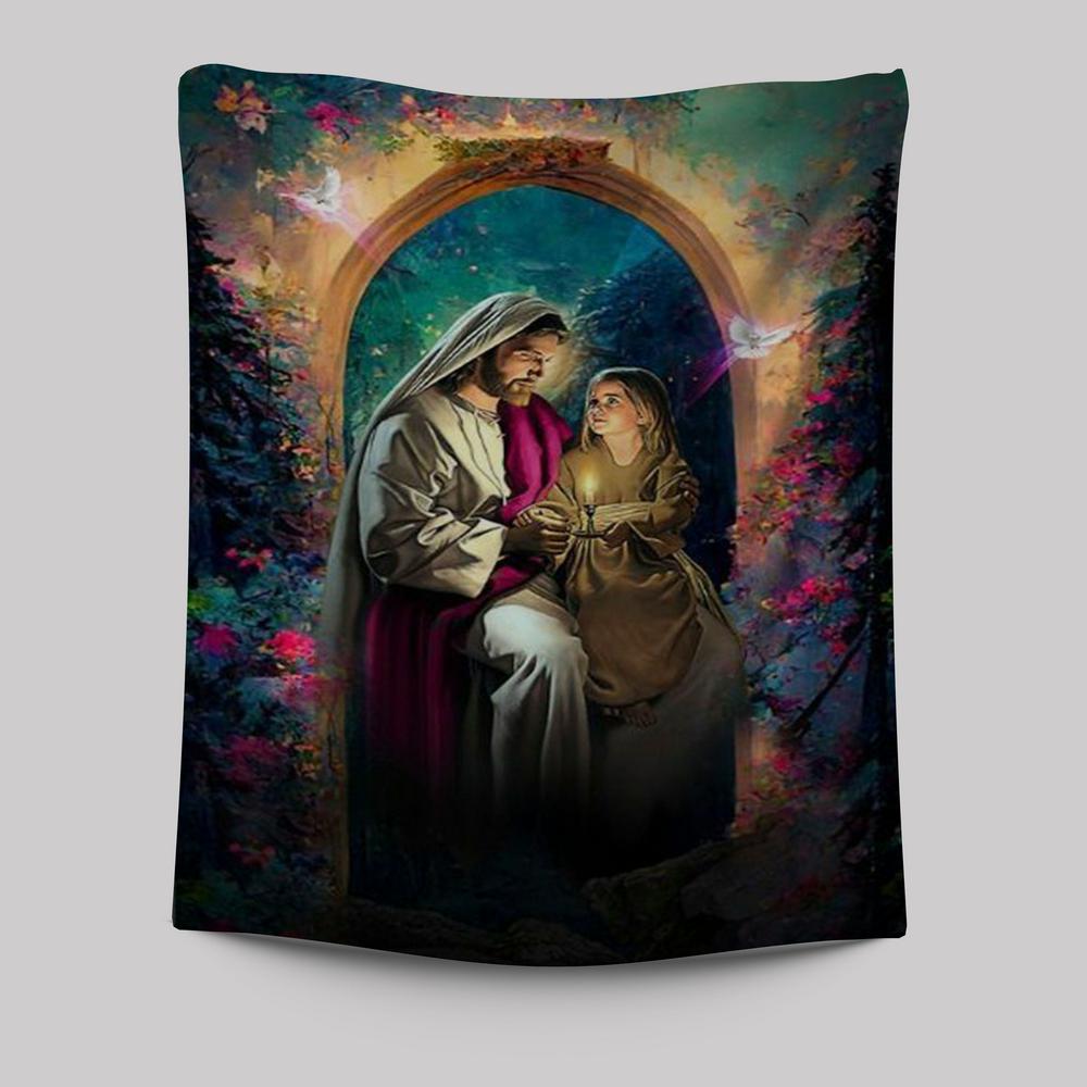 Jesus Holding A Baby Girl Tapestry Pictures - Jesus Art Prints - Jesus Art -  Christian Indoor Wall Tapestries