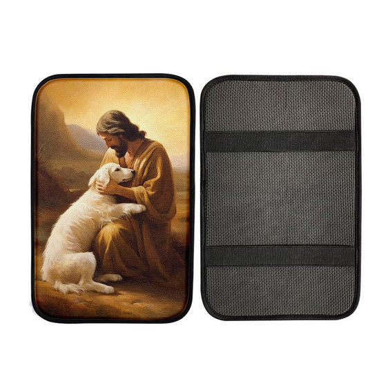 Jesus Holding A Dog Car Center Console Cover, God Car Armrest Accessories