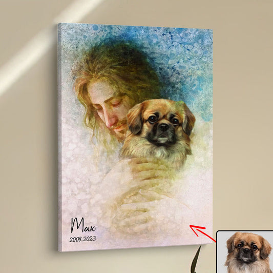 Jesus Holding A Dog Custom Canvas Wall Art - Personalized Pet Memorial Canvas Art - Pet Memorial Gifts
