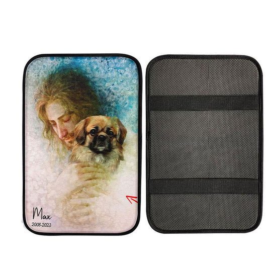 Jesus Holding A Dog Custom Car Center Console Cover - Personalized Pet Memorial Car Armrest Pad - Pet Memorial Gifts