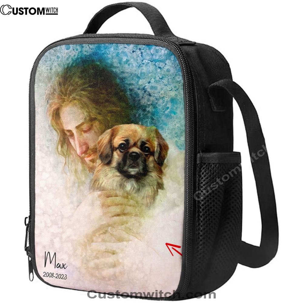 Jesus Holding A Dog Custom Lunch Bag - Personalized Pet Memorial Lunch Bag - Pet Memorial Gifts, Christian Lunch Box For School, Picnic