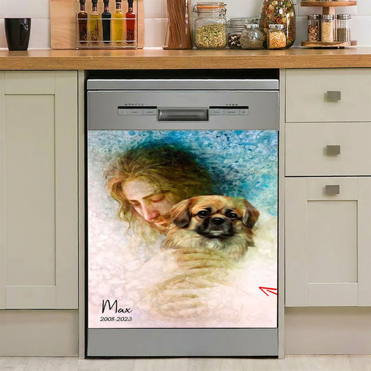 Jesus Holding A Dog Dishwasher Cover, Jesus Dishwasher Stickers, Christian Kitchen Decor