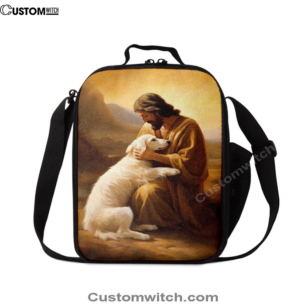 Jesus Holding A Dog Lunch Bag, Christian Lunch Box For School, Picnic
