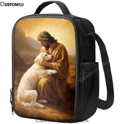 Jesus Holding A Dog Lunch Bag, Christian Lunch Box For School, Picnic