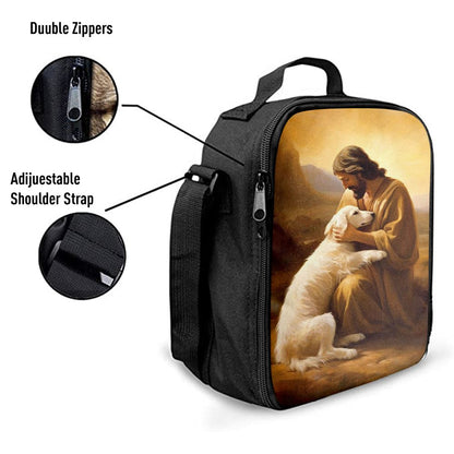 Jesus Holding A Dog Lunch Bag, Christian Lunch Box For School, Picnic