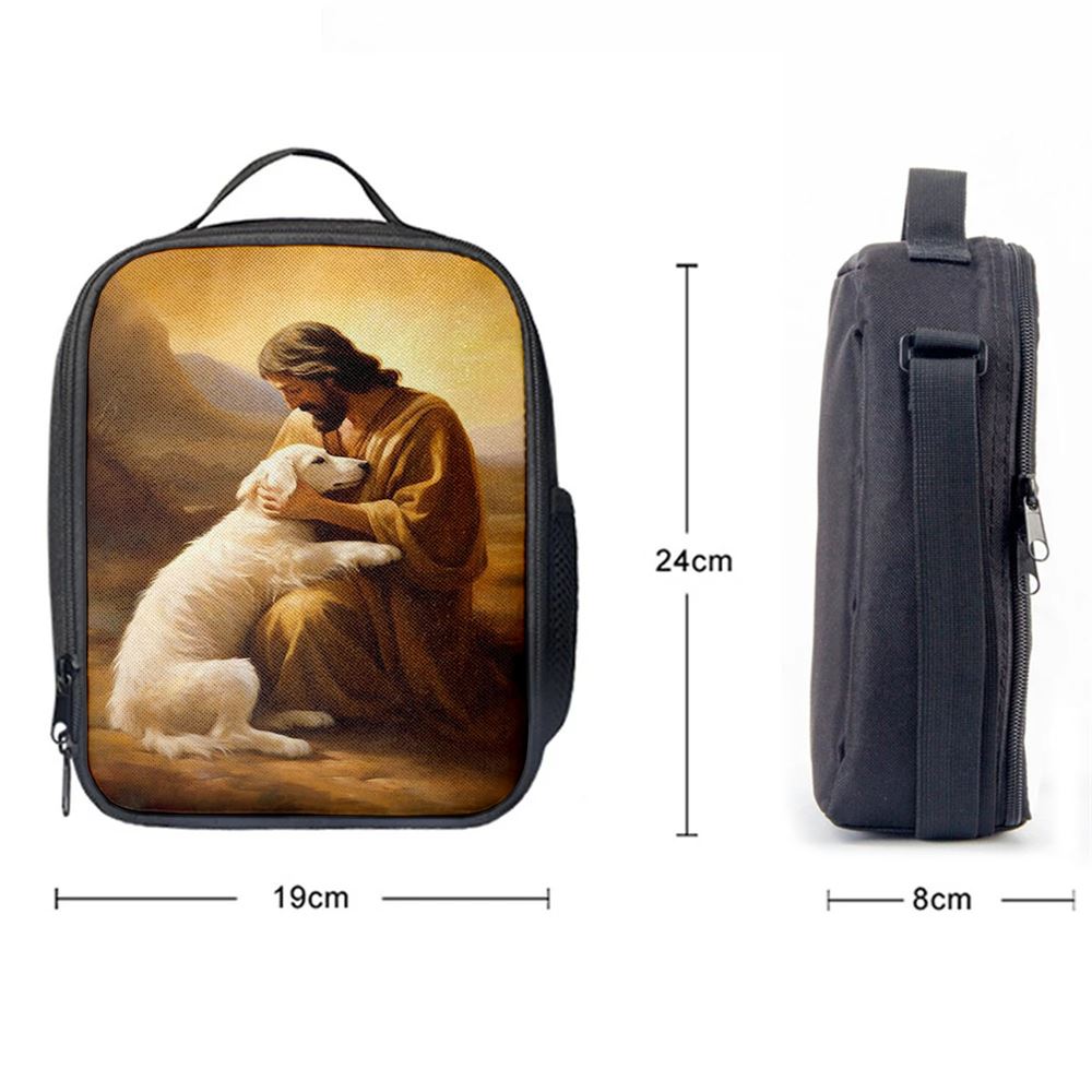 Jesus Holding A Dog Lunch Bag, Christian Lunch Box For School, Picnic