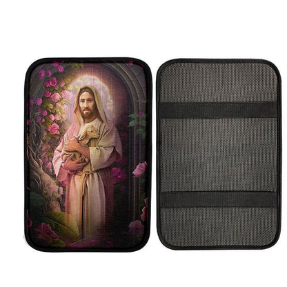 Jesus Holding A Lamb Car Center Console Cover, Bible Car Armrest Pad, God Car Armrest Accessories
