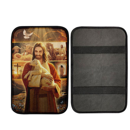 Jesus Holding A Lamb Car Center Console Cover, Christian Car Armrest Pad, God Car Armrest Accessories