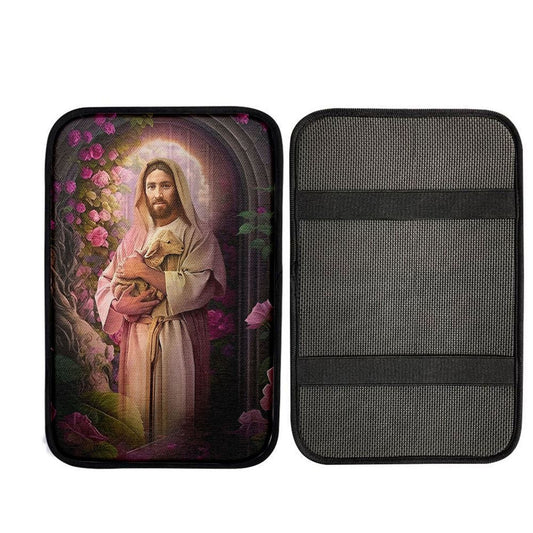 Jesus Holding A Lamb Car Center Console Cover, Jesus Art, Car Interior Accessories