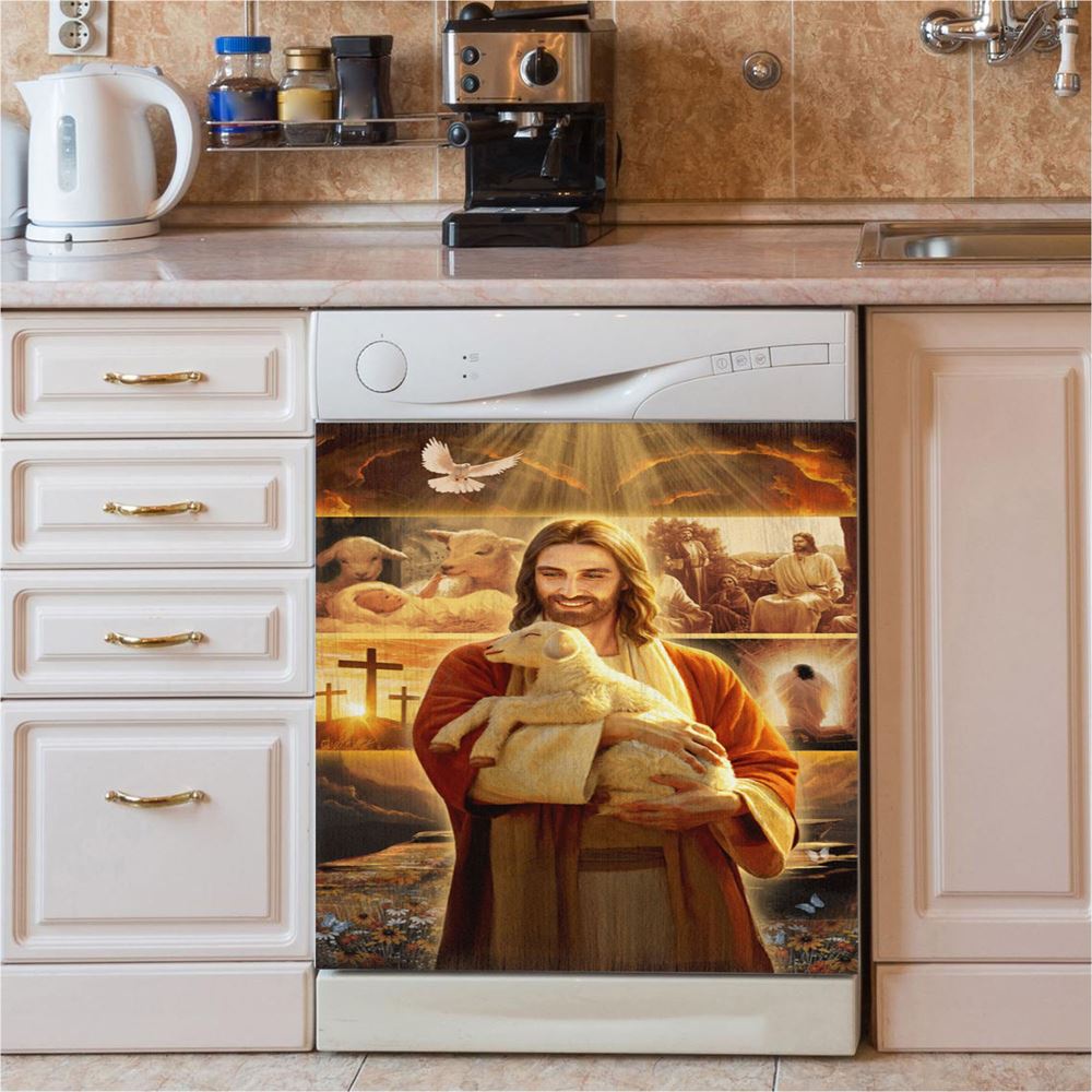 Jesus Holding A Lamb Dishwasher Cover, Jesus Christ Dishwasher Stickers, Christian Kitchen Decor