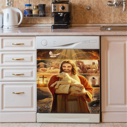 Jesus Holding A Lamb Dishwasher Cover, Jesus Christ Dishwasher Stickers, Christian Kitchen Decor