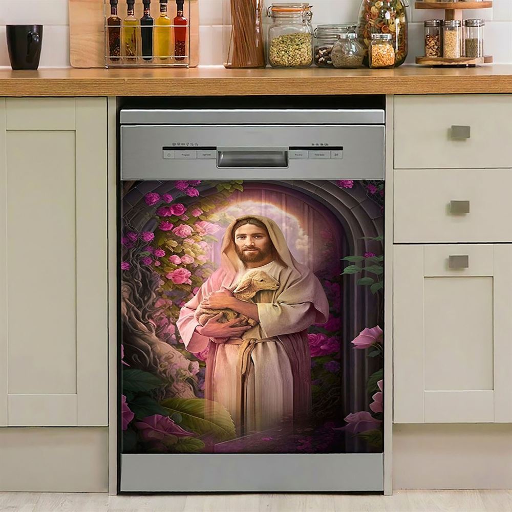 Jesus Holding A Lamb Dishwasher Cover , Jesus Dishwasher Stickers, Jesus Kitchen Decor